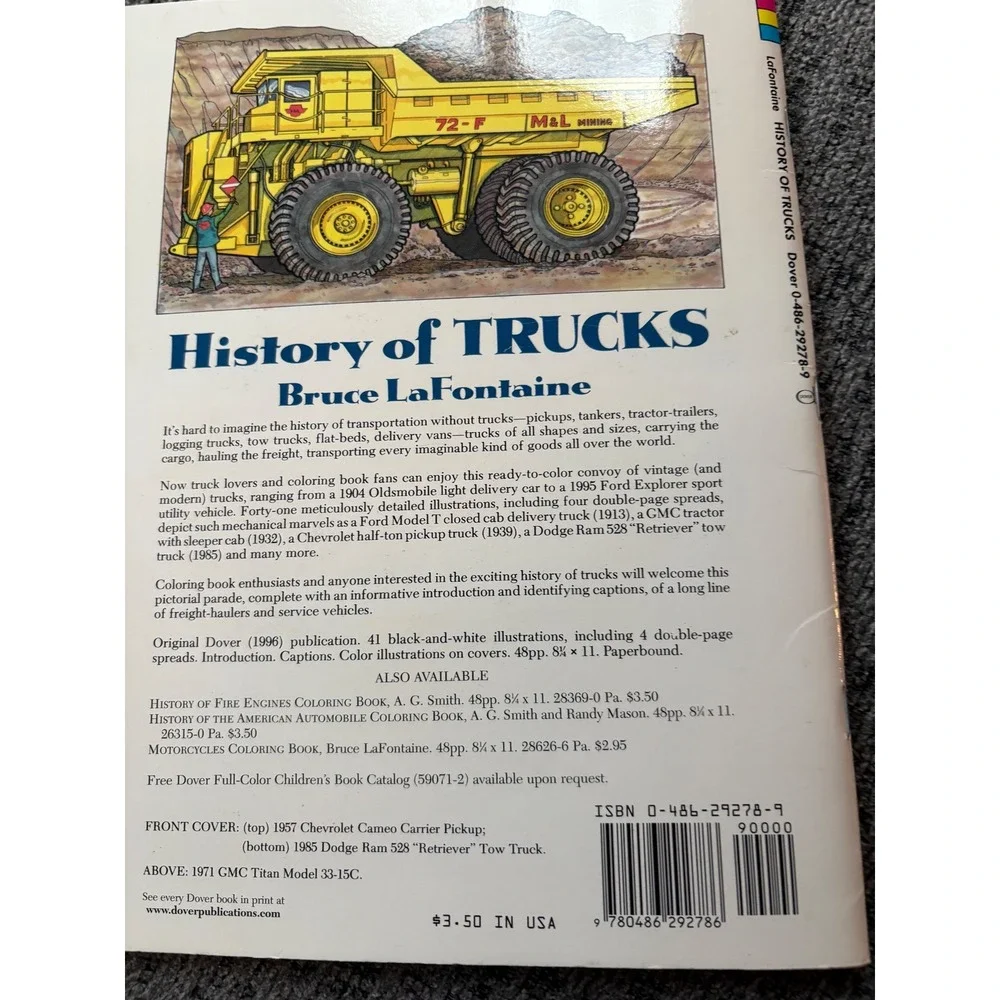 Dover History of Trucks Coloring Book‎ Bruce LaFontaine Vintage Kids Fun
